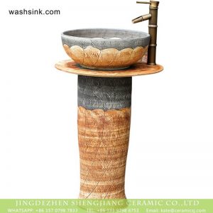 XHTC-L-3036    Chinese traditional hand carve petal design outdoor pottery pedestal art sink bowl