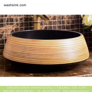XHTC-X-1048-1  Factory wholesale price art black ceramic with hand carving striation wash basin