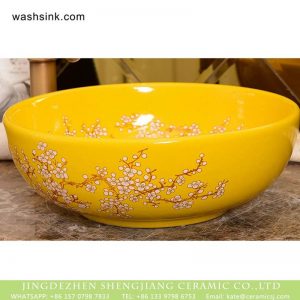 XHTC-X-1063-1  Chinese art countertop beautiful yellow color with wintersweet graphic pattern sink