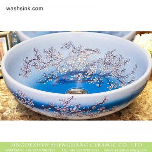 XHTC-X-1068-1   Shengjiang factory porcelain counter mounted single hole the gradient blue color wash basin