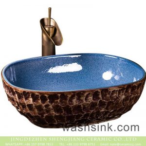 XXDD-07-1     Hot sales special design light blue wall and brown uneven surface toilet basin