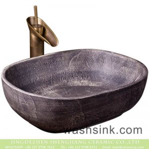 XXDD-09-3     Shengjiang factory retro ceramic deep gray with special graphic sink basin