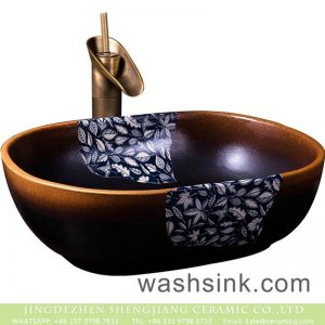 XXDD-21-4     Jingdezhen hot new products the gradient of dark with leave pattern vanity basin