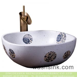 XXDD-35-2     Chinese art countertop white color with round device and spots dimetric vanity basin