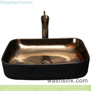 YQ-002       Chinese art countertop elegant single hole black ceramic high gloss square sink bowl
