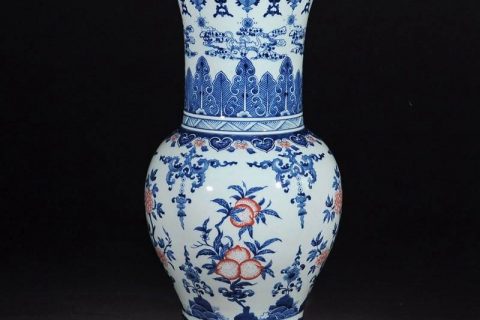 RZLG18-A     Phoenix tail large top design red peach pattern blue and white China ceramic vase