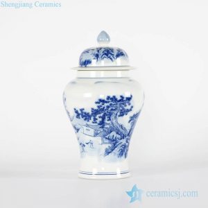 RYCI40-B     Antiquity style hand painted blue and white countryside life pattern porcelain jar