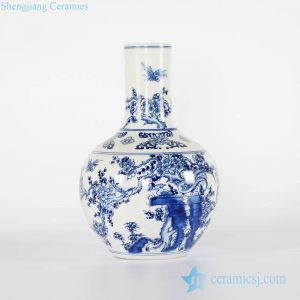 RYCI41-A    Chinoiserie hand drawing bird floral chinaware globular shape vase