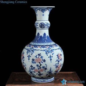 RZLG30       Copper red flower pattern blue and white design porcelain art vase