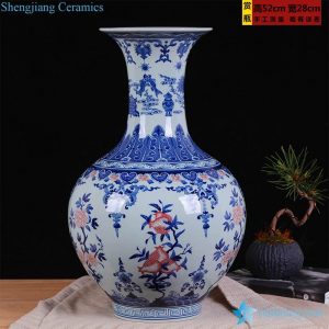 RZLG31      Copper red pomegranate blue and white background home decor porcelain vase