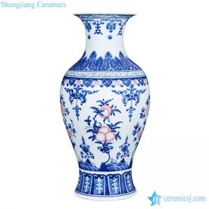 RZLG33     Jingdezhen famous red peach pattern blue and white ceramic art vase