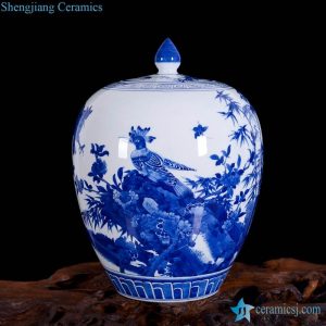 RZLH02    Wild pheasant pattern Jingdezhen hand craft blue and white ceramic candle jar