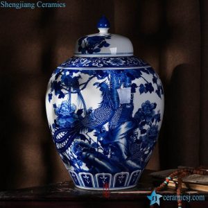 RZLH05    Phoenix pattern hand drawing Jingdezhen style round porcelain jar