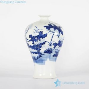 RYCI42-A   Jingdezhen wholesale price blue and white relief lotus pattern porcelain Meiping vase