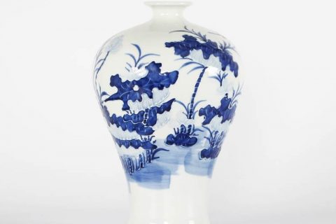 RYCI42-A   Jingdezhen wholesale price blue and white relief lotus pattern porcelain Meiping vase