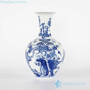 RYCI44-A  Chinoiserie blue and white bird floral pattern chinaware flower vase
