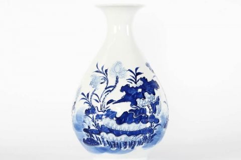 RYCI45-A       Asian hand carved style lotus pattern spring bottle shape ceramic vase