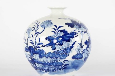 RYCI46-A       Round ball shape relief lotus pattern cobalt blue porcelain vase for furniture