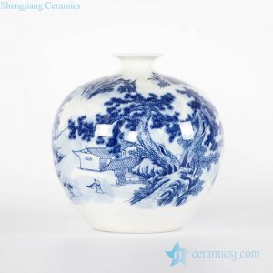 RYCI46-b     Far away mountain tranquil monk life pattern Chinese calligraphy style round flower ceramic vase