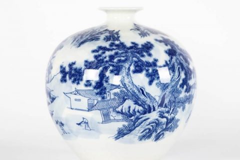 RYCI46-b     Far away mountain tranquil monk life pattern Chinese calligraphy style round flower ceramic vase