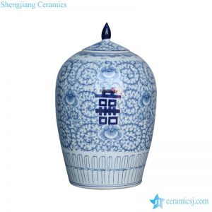 RYVM22-C     China hand painted style blue and white double happiness words porcelain candle jar