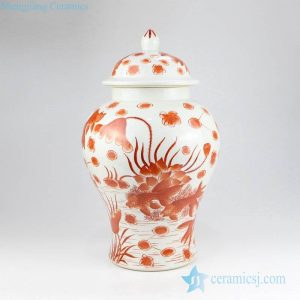 RZIS03    Red fish pond pattern hand drawing ceramic home decor jar