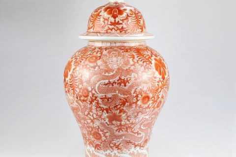 RZIS04     Chinese lord of sea--sea dragon with flower pattern hand draft red color interior design ceramic jar