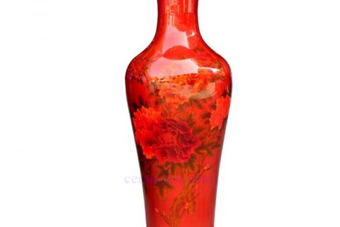BV-66 Tall floor vase with  Red in glaze   artificial flowers glossy  for centerpieces decoration