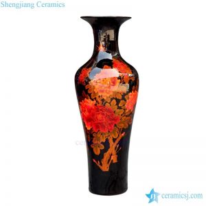 BV 67 Tall  with  black and red  artificial flowers glossy vase  in glazed  for centerpieces