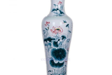 BV-82 Blue and white  artificial red flowers glossy tall ceramic vase  for centerpieces decoration