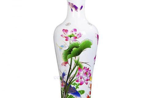 BV64 Tall floor vase with bule and white  artificial flowers glossy  for centerpieces