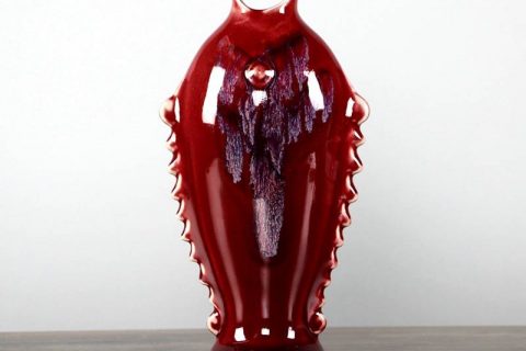 RZFW02     oxblood color transitional glaze fish design ceramic vase