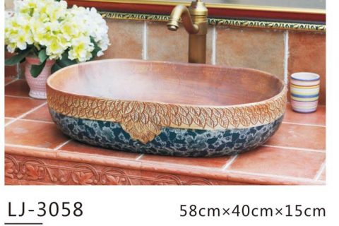 LJ-3058 Jingdezhen Sanitary Ware Printing Porcelain Bathroom  glaze Wash Basin Sink
