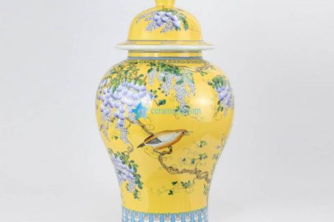 RYRK23-A/B   Pure hand paint bird and grape vine pattern porcelain ginger jar for hotel decor