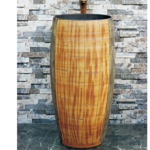 LJ-1006 Chinese factory direct hand carved the wood stripe one piece freestanding basin