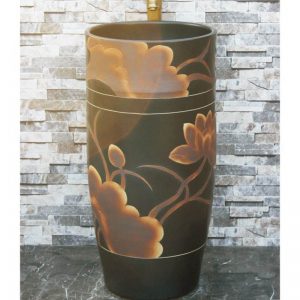 LJ-1008 Shengjiang factory black color with flowers pattern arts and crafts outdoor pedestal wash basin