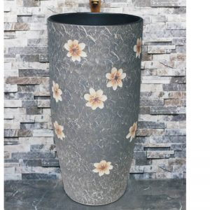 LJ-1010 Shengjiang factory porcelain grey color with beautiful flowers pattern outdoor wash basin