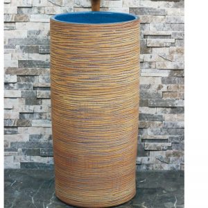 LJ-1013 Chinese art countertop hand carved the wood stripe pedestal wash basin