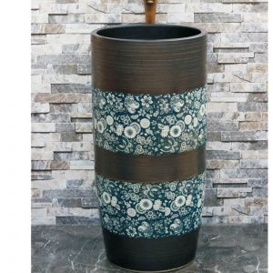 LJ-1018 Shengjiang factory direct hand carved black color and blue and white ceramic outdoor lavabo