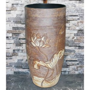 LJ-1020 China traditional style ceramic brown color with hand carved flowers pattern one-piece basin