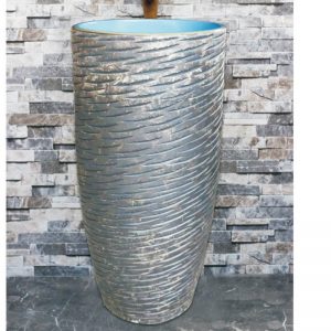 LJ-1031 China traditional high quality bathroom ceramic hand carved grey color one-piece basin