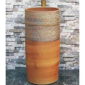 LJ-1032 Hot sales special design pure hand ceramic wood color one-piece basin