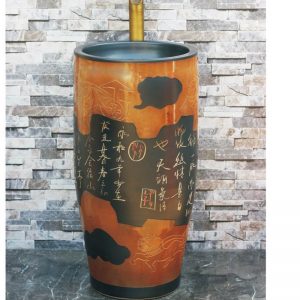 LJ-1034 Chinese traditional new style brown color with special pattern and words art ceramic pedestal basin