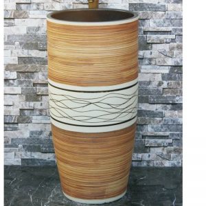 LJ-1040 Shengjiang factory hot new products wood surface and white color with black lines one-piece basin