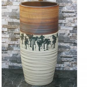 LJ-1049 Shengjiang factory direct white and brown with great trees pattern and lines pedestal basin