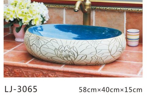 LJ-3065 Jingdezhen Sanitary Ware Porcelain Bathroom  Flower  glazing  Wash Basin Sink