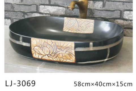 LJ-3069 Jingdezhen Sanitary Ware Porcelain Bathroom  Flower  glazing  Wash Basin Sink