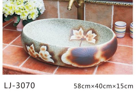 LJ-3070 Jingdezhen Sanitary Ware Porcelain Bathroom  Flower  glazing  Wash Basin Sink