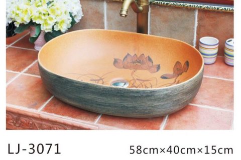 LJ-3071 Jingdezhen Sanitary Ware Porcelain Bathroom  Flower  glazing  Wash Basin Sink