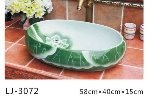 LJ-3072 Jingdezhen  Sanitary Ware Blue lotus  Porcelain Bathroom Wash Basin Sink
